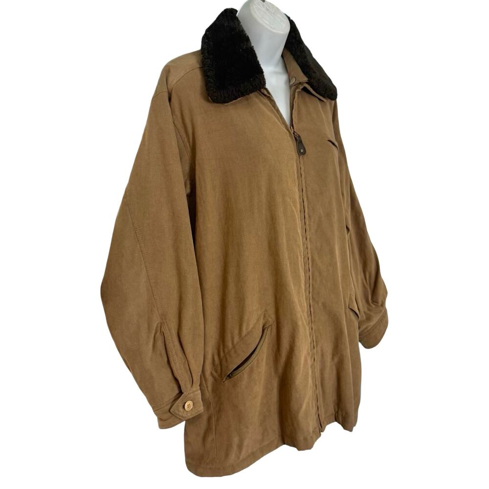 Vintage 90s London Fog Tan Brown Sherpa Collar Chore Coat Jacket size M Unisex - Picture 11 of 13